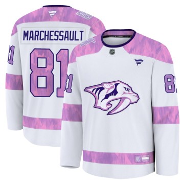 Premium Fanatics Men's Jonathan Marchessault Nashville Predators 2024 Hockey Fights Cancer Practice Jersey - White