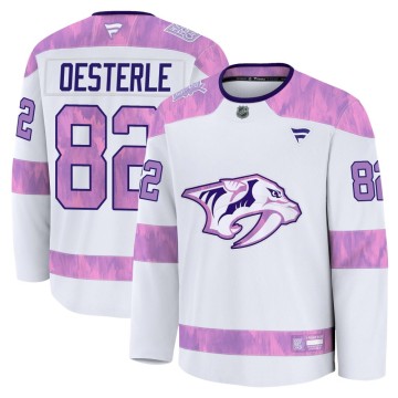 Premium Fanatics Men's Jordan Oesterle Nashville Predators 2024 Hockey Fights Cancer Practice Jersey - White