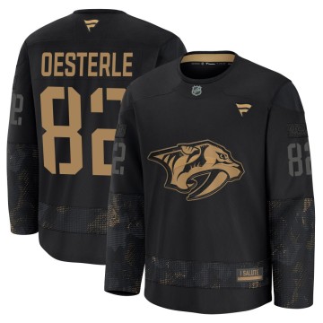 Premium Fanatics Men's Jordan Oesterle Nashville Predators 2024 Military Appreciation Practice Jersey - Black