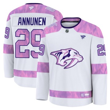 Premium Fanatics Men's Justus Annunen Nashville Predators 2024 Hockey Fights Cancer Practice Jersey - White