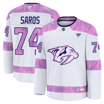 Premium Fanatics Men's Juuse Saros Nashville Predators 2024 Hockey Fights Cancer Practice Jersey - White