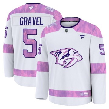 Premium Fanatics Men's Kevin Gravel Nashville Predators 2024 Hockey Fights Cancer Practice Jersey - White