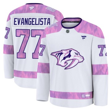 Premium Fanatics Men's Luke Evangelista Nashville Predators 2024 Hockey Fights Cancer Practice Jersey - White