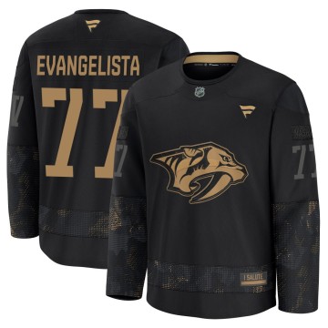 Premium Fanatics Men's Luke Evangelista Nashville Predators 2024 Military Appreciation Practice Jersey - Black