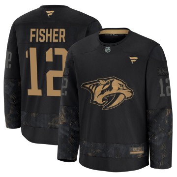 Premium Fanatics Men's Mike Fisher Nashville Predators 2024 Military Appreciation Practice Jersey - Black
