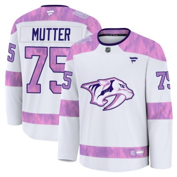 Premium Fanatics Men's Navrin Mutter Nashville Predators 2024 Hockey Fights Cancer Practice Jersey - White