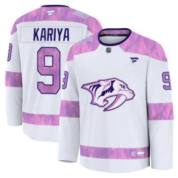 Premium Fanatics Men's Paul Kariya Nashville Predators 2024 Hockey Fights Cancer Practice Jersey - White