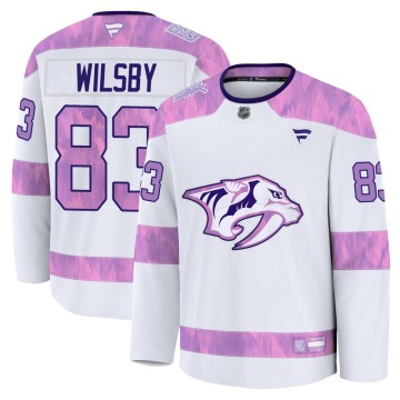 Premium Fanatics Youth Adam Wilsby Nashville Predators 2024 Hockey Fights Cancer Practice Jersey - White