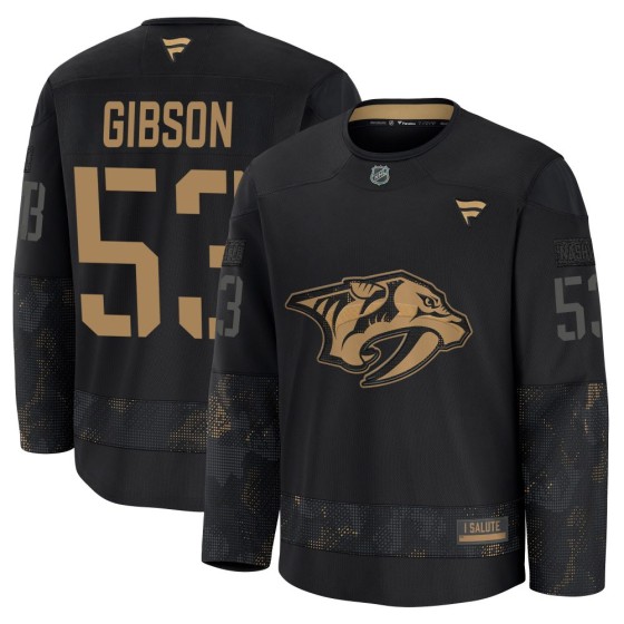 Premium Fanatics Youth Andrew Gibson Nashville Predators 2024 Military Appreciation Practice Jersey - Black