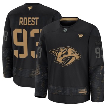 Premium Fanatics Youth Austin Roest Nashville Predators 2024 Military Appreciation Practice Jersey - Black