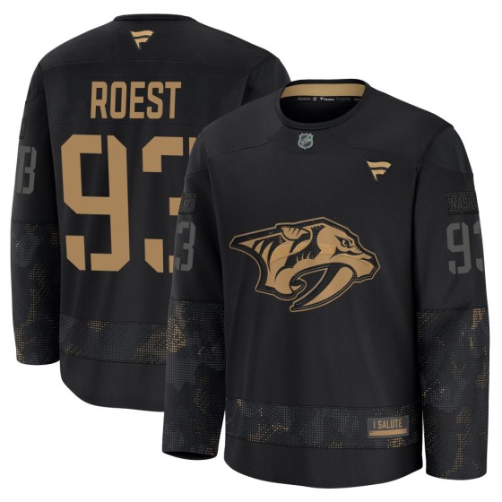 Premium Fanatics Youth Austin Roest Nashville Predators 2024 Military Appreciation Practice Jersey - Black