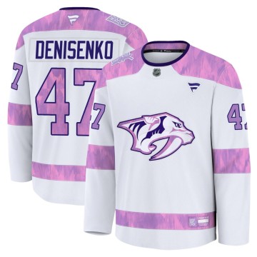 Premium Fanatics Youth Grigori Denisenko Nashville Predators 2024 Hockey Fights Cancer Practice Jersey - White