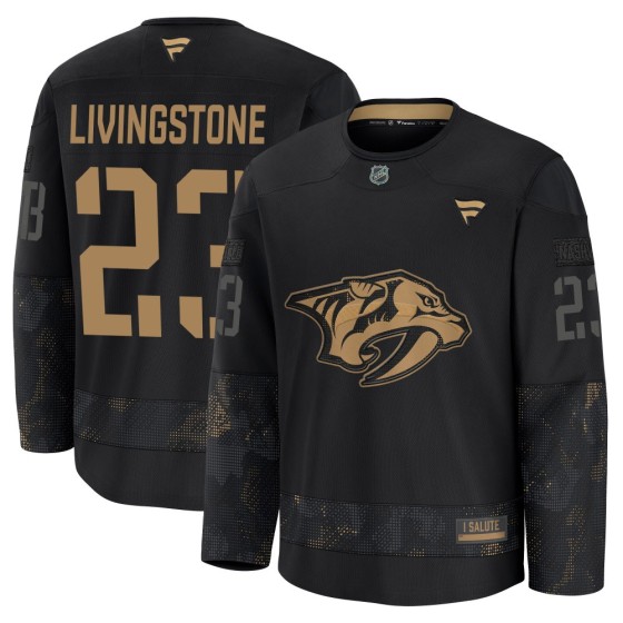 Premium Fanatics Youth Jake Livingstone Nashville Predators 2024 Military Appreciation Practice Jersey - Black