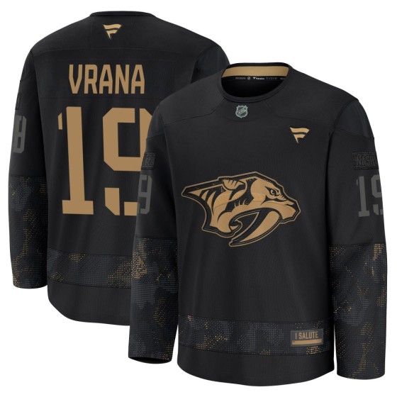 Premium Fanatics Youth Jakub Vrana Nashville Predators 2024 Military Appreciation Practice Jersey - Black