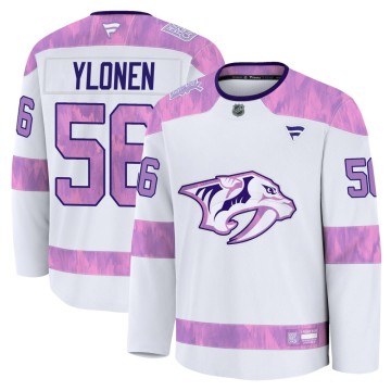 Premium Fanatics Youth Jesse Ylonen Nashville Predators 2024 Hockey Fights Cancer Practice Jersey - White