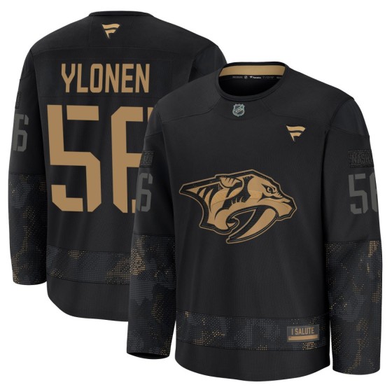 Premium Fanatics Youth Jesse Ylonen Nashville Predators 2024 Military Appreciation Practice Jersey - Black