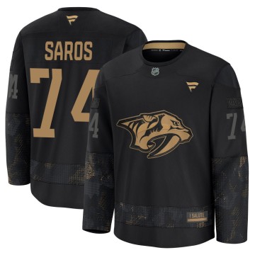 Premium Fanatics Youth Juuse Saros Nashville Predators 2024 Military Appreciation Practice Jersey - Black