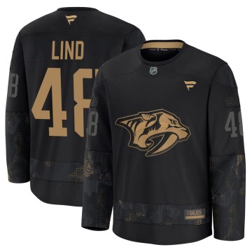 Premium Fanatics Youth Kalan Lind Nashville Predators 2024 Military Appreciation Practice Jersey - Black