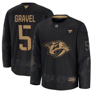 Premium Fanatics Youth Kevin Gravel Nashville Predators 2024 Military Appreciation Practice Jersey - Black