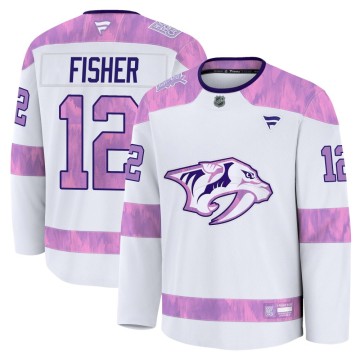 Premium Fanatics Youth Mike Fisher Nashville Predators 2024 Hockey Fights Cancer Practice Jersey - White