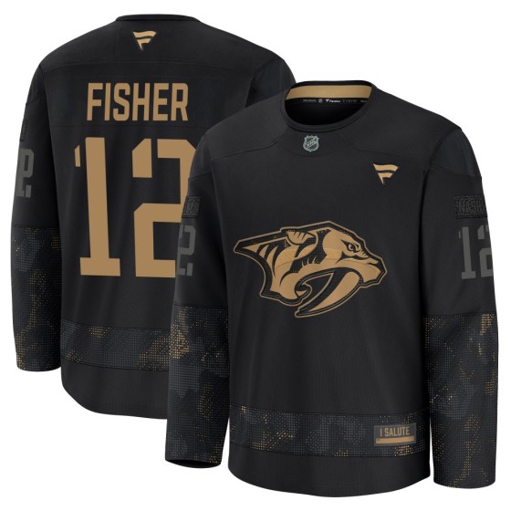 Premium Fanatics Youth Mike Fisher Nashville Predators 2024 Military Appreciation Practice Jersey - Black