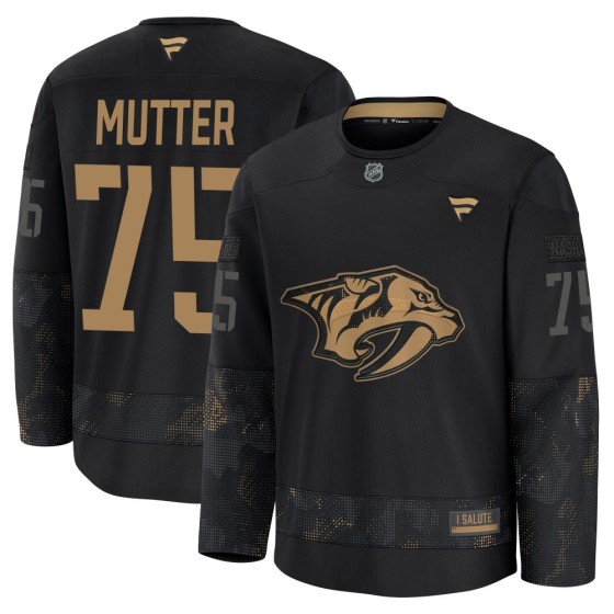 Premium Fanatics Youth Navrin Mutter Nashville Predators 2024 Military Appreciation Practice Jersey - Black