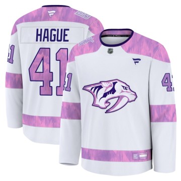 Premium Fanatics Youth Nicolas Hague Nashville Predators 2024 Hockey Fights Cancer Practice Jersey - White