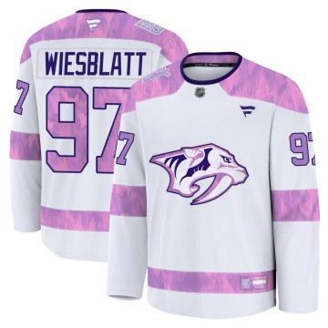 Premium Fanatics Youth Oasiz Wiesblatt Nashville Predators 2024 Hockey Fights Cancer Practice Jersey - White