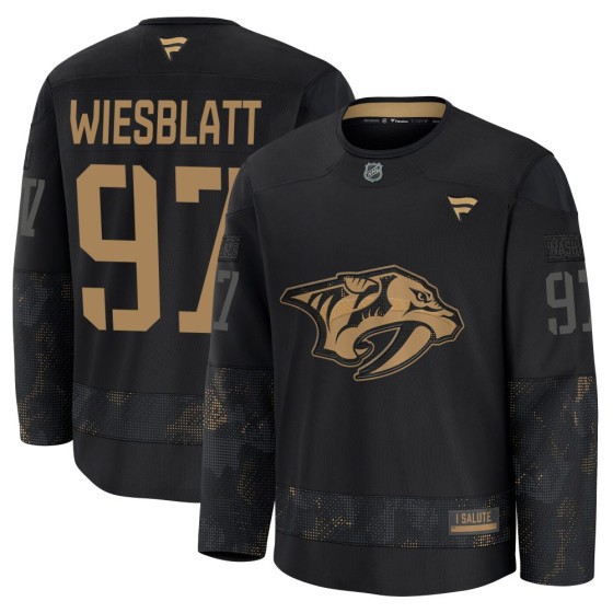 Premium Fanatics Youth Oasiz Wiesblatt Nashville Predators 2024 Military Appreciation Practice Jersey - Black