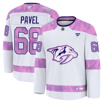 Premium Fanatics Youth Ondrej Pavel Nashville Predators 2024 Hockey Fights Cancer Practice Jersey - White
