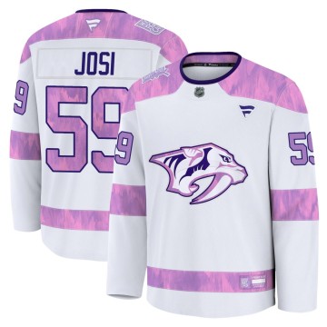 Premium Fanatics Youth Roman Josi Nashville Predators 2024 Hockey Fights Cancer Practice Jersey - White