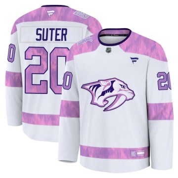 Premium Fanatics Youth Ryan Suter Nashville Predators 2024 Hockey Fights Cancer Practice Jersey - White